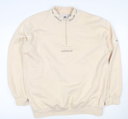 adidas Men's Beige 1/2 Zip Mock Neck Sweatshirt M Classic Logo