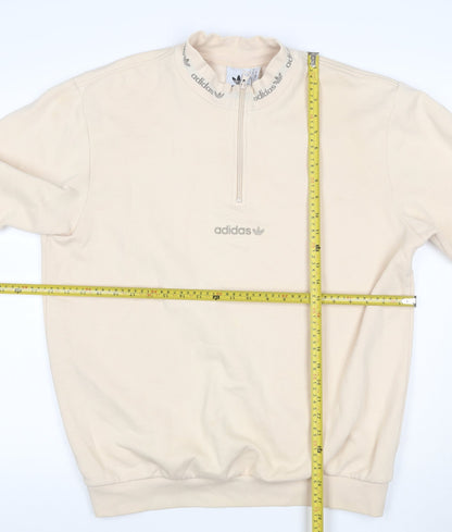 adidas Men's Beige 1/2 Zip Mock Neck Sweatshirt M Classic Logo