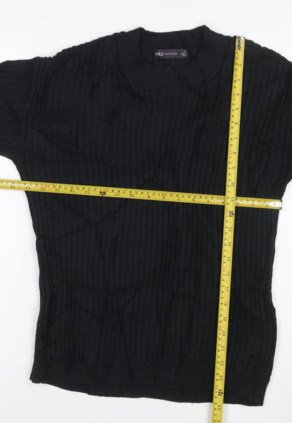 Marks and Spencer Womens Black Ribbed Crew Neck Pullover Jumper S