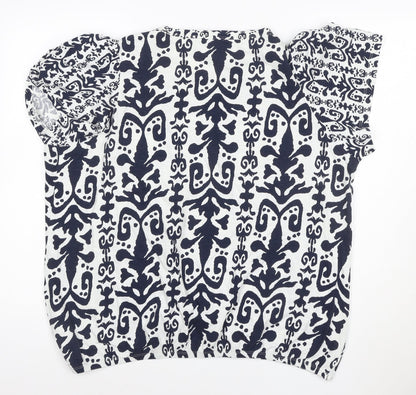 NEXT Women Blue White Floral Short Sleeve Cotton Blouse UK 22