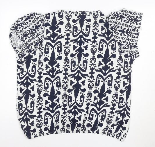 NEXT Women Blue White Floral Short Sleeve Cotton Blouse UK 22