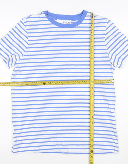 SELECTED FEMME Women's Blue White Striped Cotton T-Shirt M