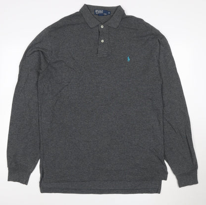 Polo Ralph Lauren Men's Grey Long Sleeve Cotton Polo Shirt M