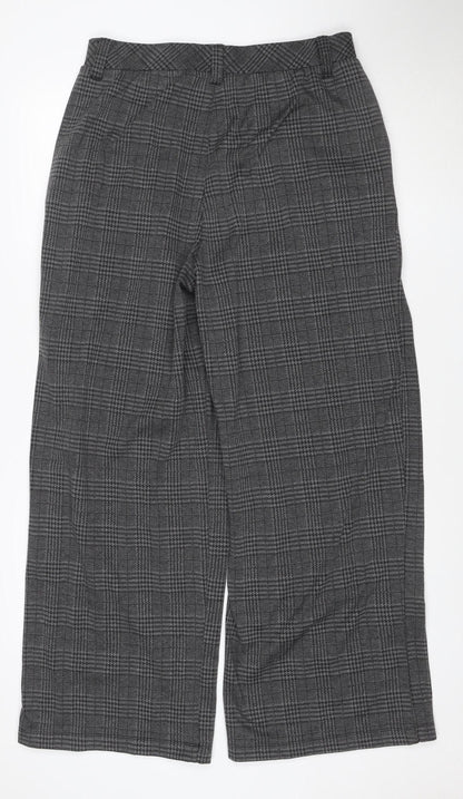 Halara Women Grey Plaid Wide-Leg Trousers L Regular Polyester Blend