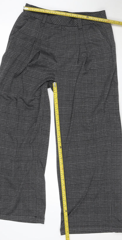 Halara Women Grey Plaid Wide-Leg Trousers L Regular Polyester Blend