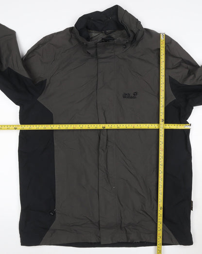 Jack Wolfskin Men's Grey L Hooded Waterproof Rain Jacket Lined