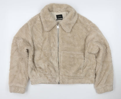 Urban Outfitters Women Beige Fleece Zip Jacket M Regular Short