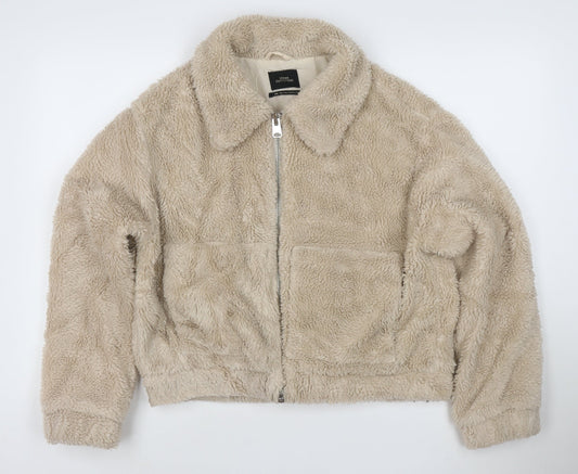 Urban Outfitters Women Beige Fleece Zip Jacket M Regular Short