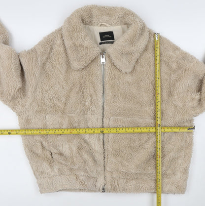Urban Outfitters Women Beige Fleece Zip Jacket M Regular Short