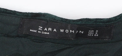 Zara Woman Green Velvet Embroidered Boho Tunic Dress Size 8