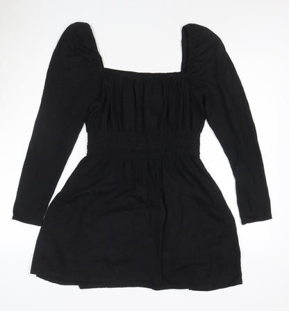 H&M Divided Women's Black A-Line Puff Sleeve Mini Dress M