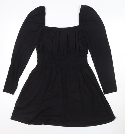 H&M Divided Women's Black A-Line Puff Sleeve Mini Dress M