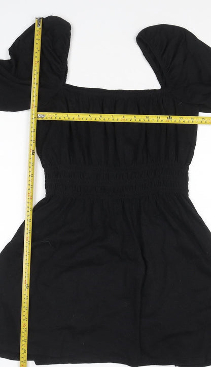H&M Divided Women's Black A-Line Puff Sleeve Mini Dress M