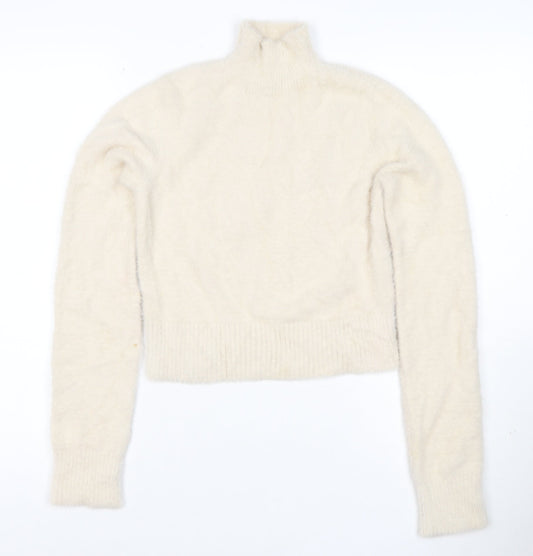 Bershka Women Ivory Roll Neck Knit Pullover Jumper Size M