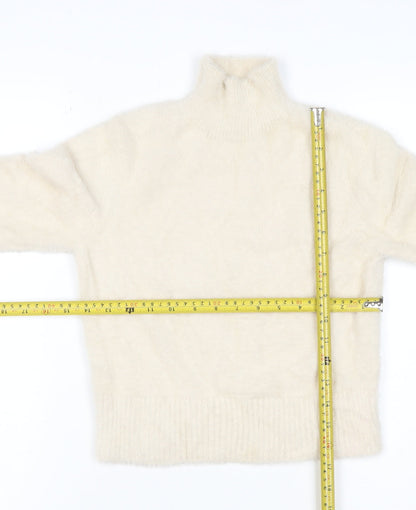 Bershka Women Ivory Roll Neck Knit Pullover Jumper Size M