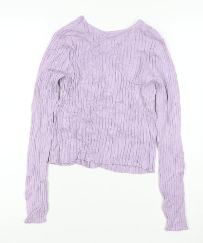 Monki Women Purple V-Neck Ribbed Knit Button Cardigan Size S