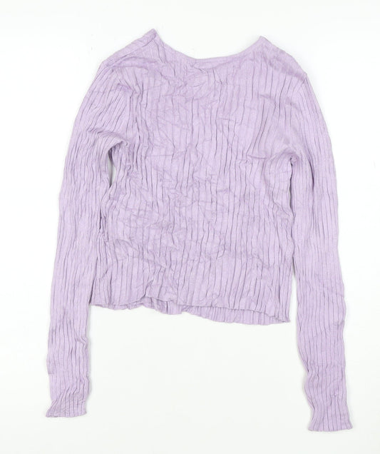 Monki Women Purple V-Neck Ribbed Knit Button Cardigan Size S