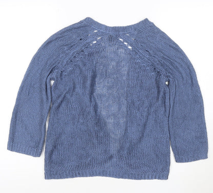 H&M Women Blue Open-Knit V-Neck Cardigan XS