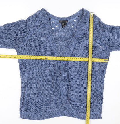H&M Women Blue Open-Knit V-Neck Cardigan XS