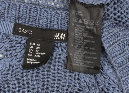 H&M Women Blue Open-Knit V-Neck Cardigan XS