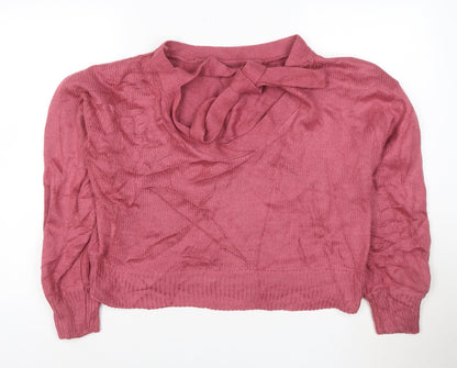 Threadbare Women Pink Knit Bow High Neck Pullover Jumper Size 12