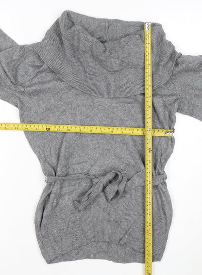 Jasper Conran Women Grey Cowl Neck Belted Tunic Jumper Size 8