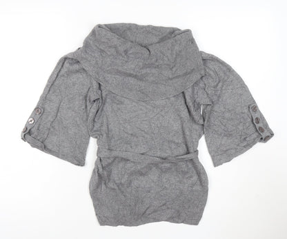 Jasper Conran Women Grey Cowl Neck Belted Tunic Jumper Size 8