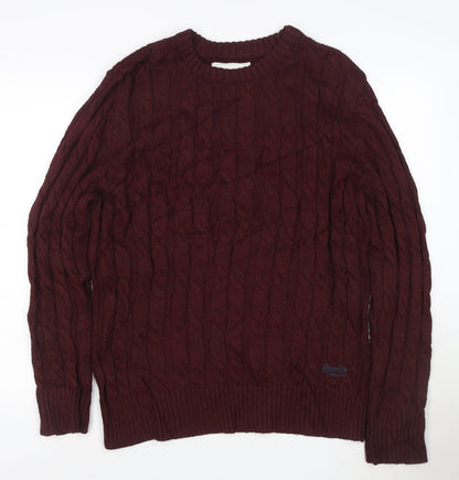 Superdry Men Red 2XL Cable-Knit Crew Neck Jumper