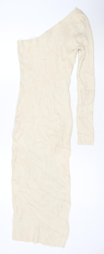 Missguided Women Beige Size 10 One Shoulder Bodycon Midi Dress