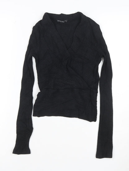 Bershka Women's Black Wrap Knit Long Sleeve Blouse Size S