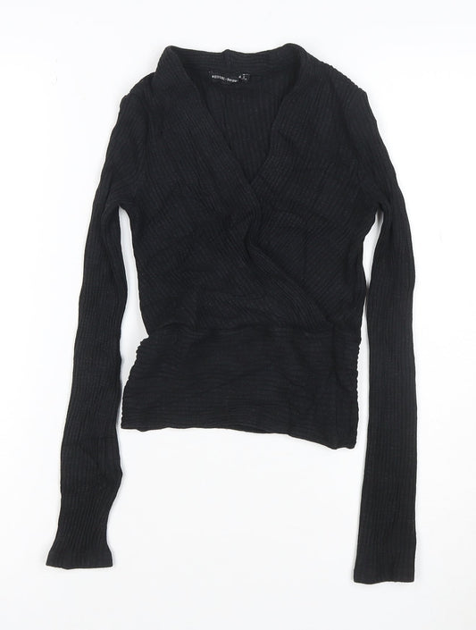 Bershka Women's Black Wrap Knit Long Sleeve Blouse Size S