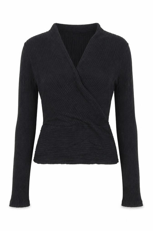 Bershka Women's Black Wrap Knit Long Sleeve Blouse Size S