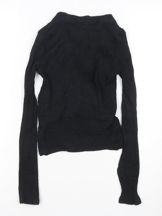 Bershka Women's Black Wrap Knit Long Sleeve Blouse Size S
