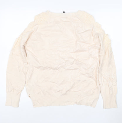 Topshop Women's Beige Lace Shoulder Long Sleeve Jumper Size 12