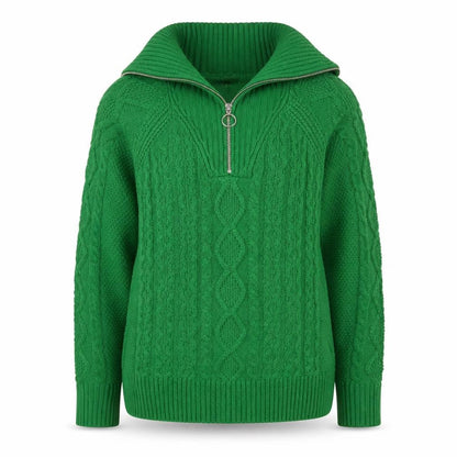 Weekend Vibes Women Green Cable Knit Half Zip Jumper UK 14