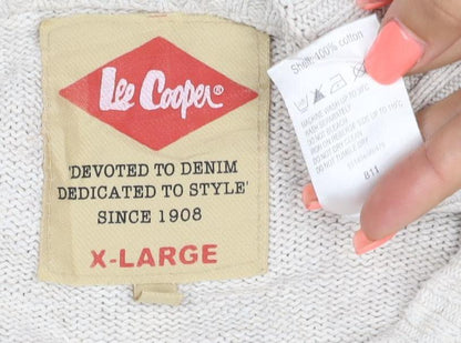 Lee Cooper Men's Beige Cotton Crew Neck Jumper XL