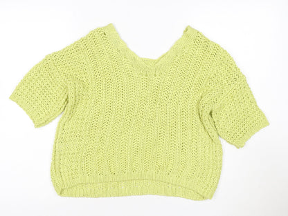 Next Women's Green Knit Cropped V-Neck Short Sleeve Top Size S