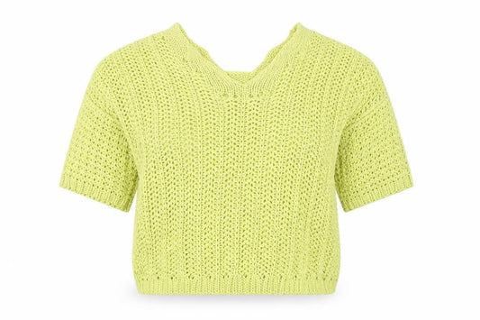Next Women's Green Knit Cropped V-Neck Short Sleeve Top Size S
