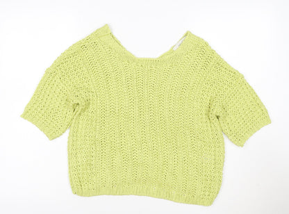 Next Women's Green Knit Cropped V-Neck Short Sleeve Top Size S