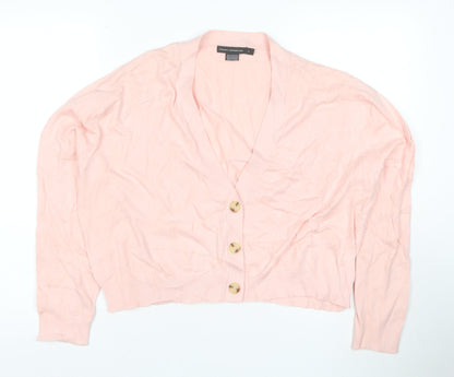 French Connection Pink V-Neck Button Cardigan S Lightweight Knit