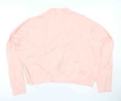French Connection Pink V-Neck Button Cardigan S Lightweight Knit