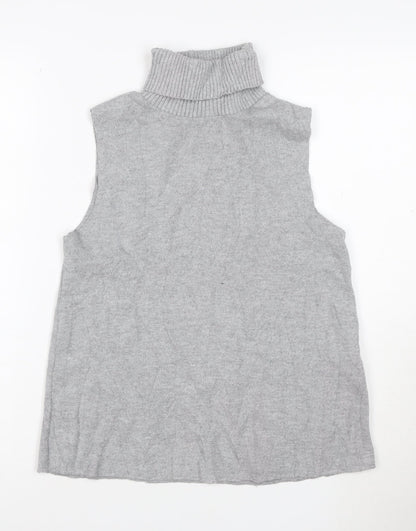 ZARA Women’s Grey Roll Neck Sleeveless Knit Jumper Size S