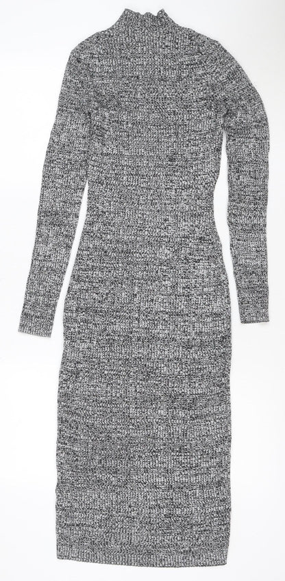 H&M Women Grey Bodycon Knit Midi Dress Size 12 Long Sleeve