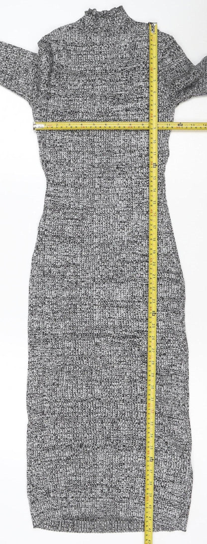 H&M Women Grey Bodycon Knit Midi Dress Size 12 Long Sleeve