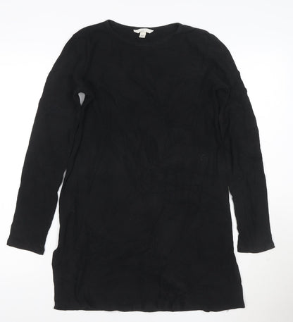 H&M Women Black XS Long Sleeve Shift Knit Dress