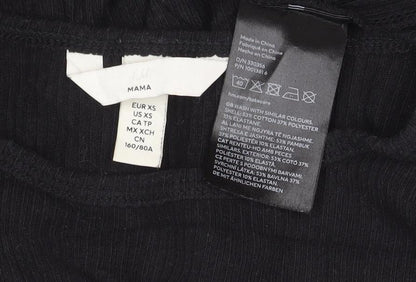 H&M Women Black XS Long Sleeve Shift Knit Dress