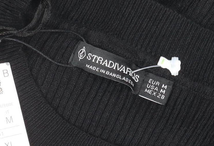 Stradivarius Women Black Bodycon Knit Long Sleeve High Neck Dress M