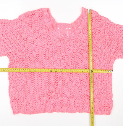 Next Women's Pink Cotton Open Knit V-Neck Short Sleeve Jumper Size M