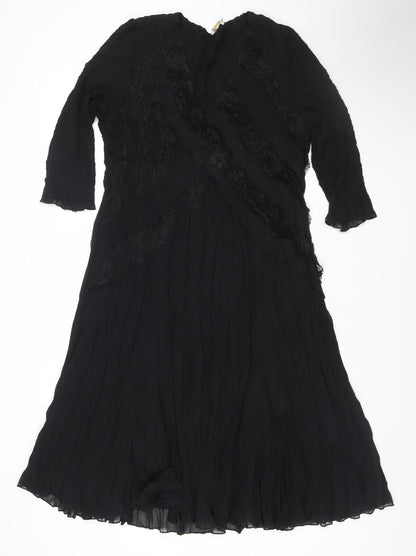 EAST Women's Black Fit & Flare Lace Chiffon Midi Dress Size 14