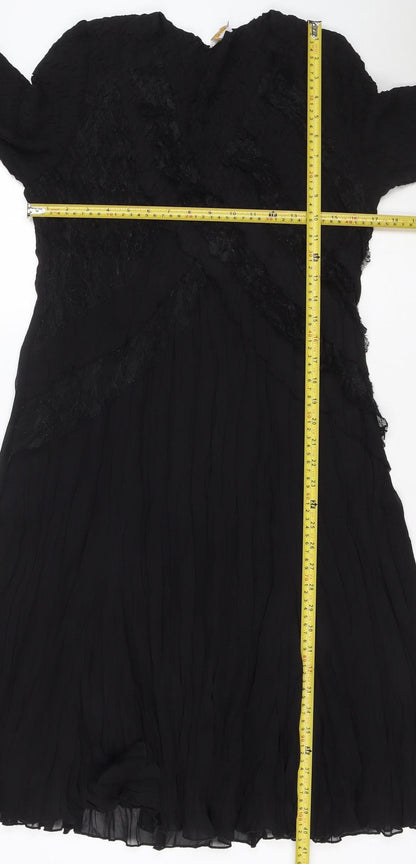 EAST Women's Black Fit & Flare Lace Chiffon Midi Dress Size 14